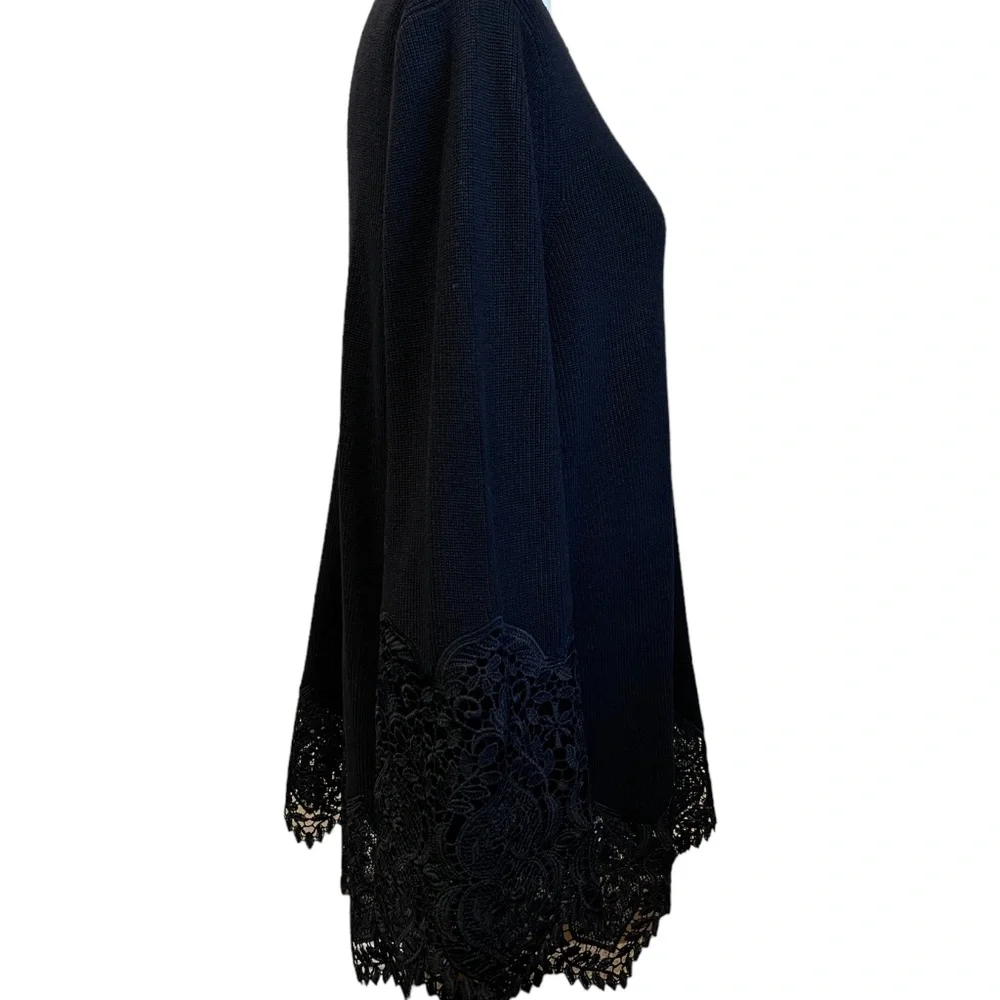 Chico's Black Size Large Lace Sleeve Pullover Sweater - Picture 2 of 8